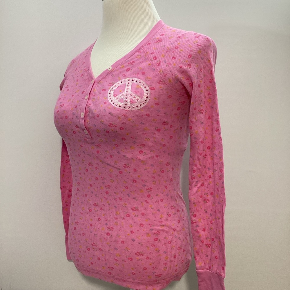 PINK Victoria's Secret Retro Pink Top Floral Long Sleeve with Front Button Sz M - Picture 4 of 13